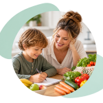 Mother and Son Planning Fresh Meals